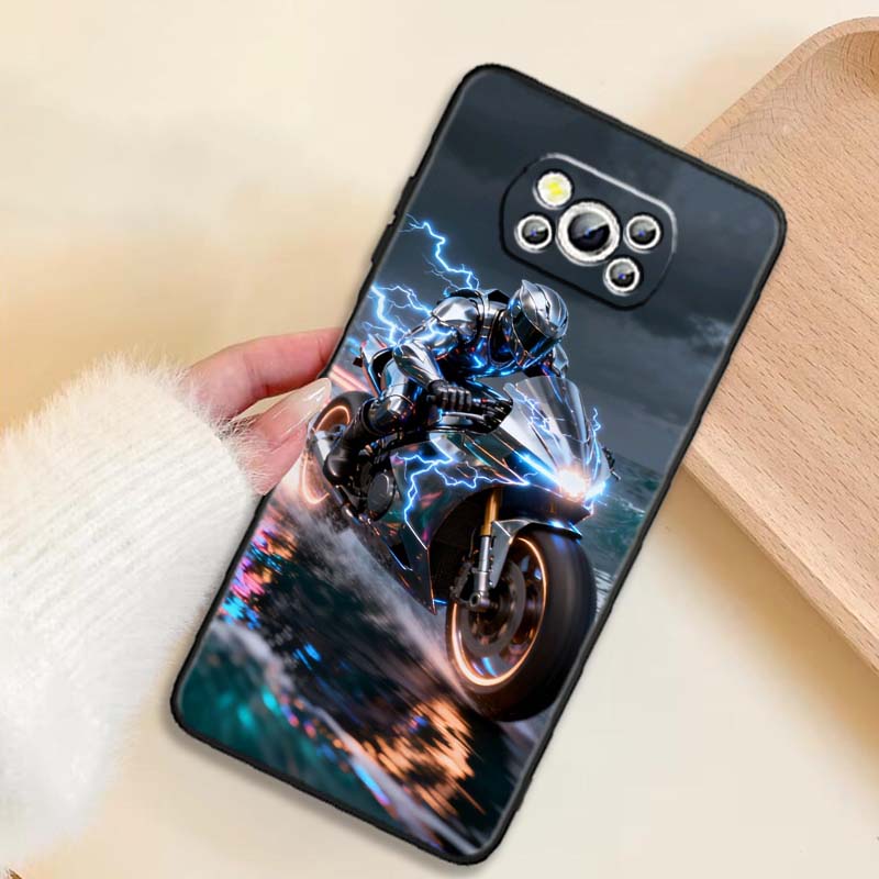 Креативная крутая накладка для телефона с мотоциклистом Для Xiaomi Mi Poco F3 F4 F5 F6 X3 X4 X5 X6 X7 M3 M4 M5 M6 M7 GT Pro 5G Черный Чехол для Телефона