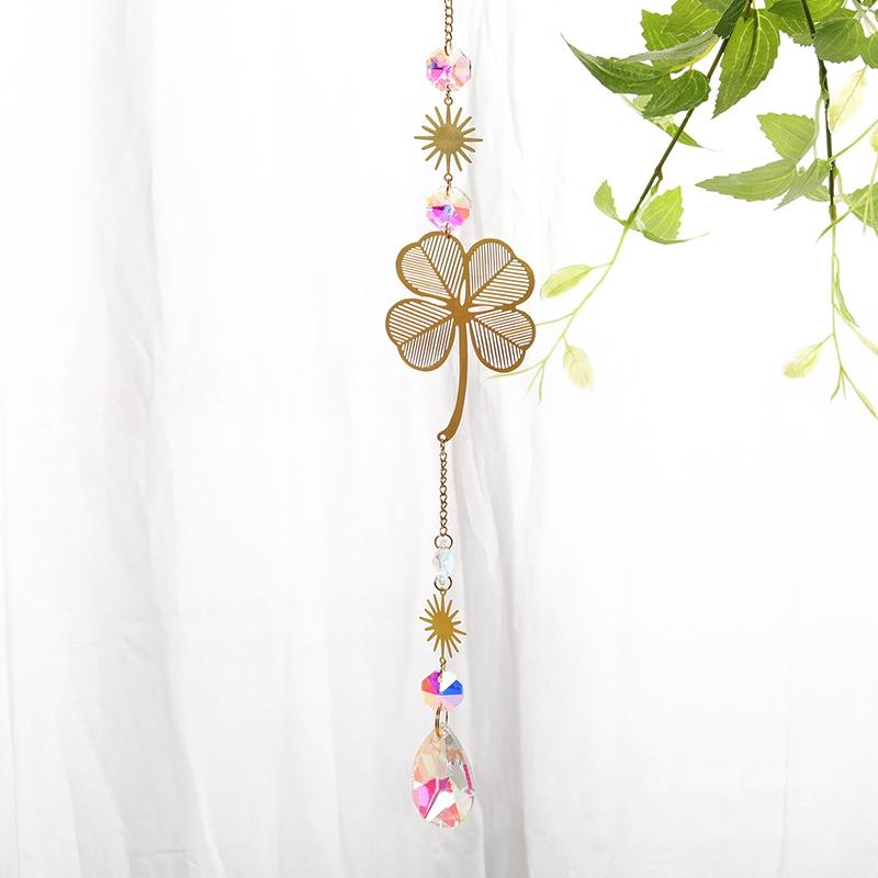Sun Catcher Clover Ginkgo Leaf Window Hanging Wind Chimes Ornaments Light Catcher Crystal Prism Rainbow Maker Pendants Decor