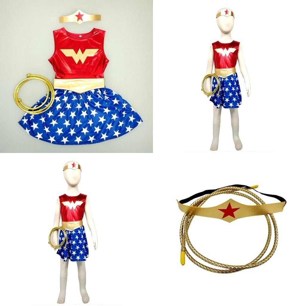 Stretch Cotton Wonder Woman Dress With Bow Accent For Toddlers