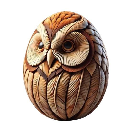 Yousheng Animal Easter Carving Craft Egg Wooden Owl Squirrel Monkey Animals Carved Eggs for Home Tiered Tray Table Decor
