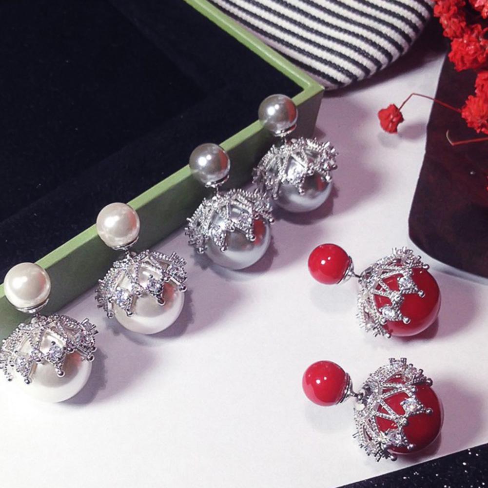 Double Sided Imitation Hollow Flower Ball Ear Stud AVE