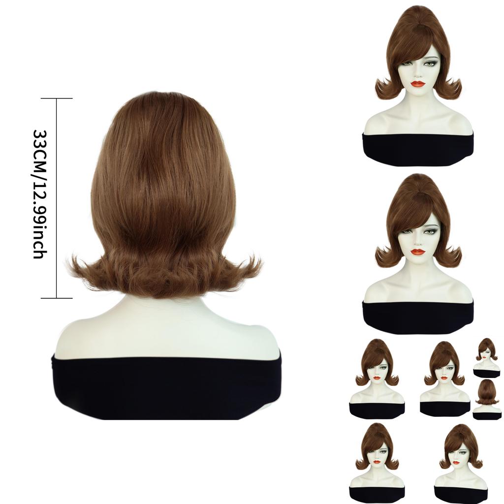 Cos Female Costume Wig With Slanted Bangs And Vintage Flipped Ends Made Of Hightemp Silk For Cosplay