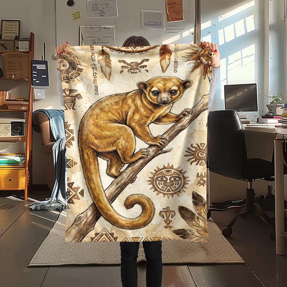 1PC Tribal Totem Print FlAannel Blanket, High quality Comfortable for All Seasons, Home Decor, Warmth and Comfort