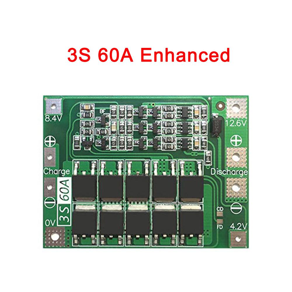 Плата защиты зарядного устройства литий-ионных аккумуляторов 3S 4S 40A 60A BMS для дрели 18650 11.1V 12.6V/14.8V Усиление/Балансировка