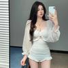 Корейский женский слитный купальник с длинным рукавом - Стильный, Защищающий от солнца, Сборки, Супер-сказочный дизайн для маленькой груди