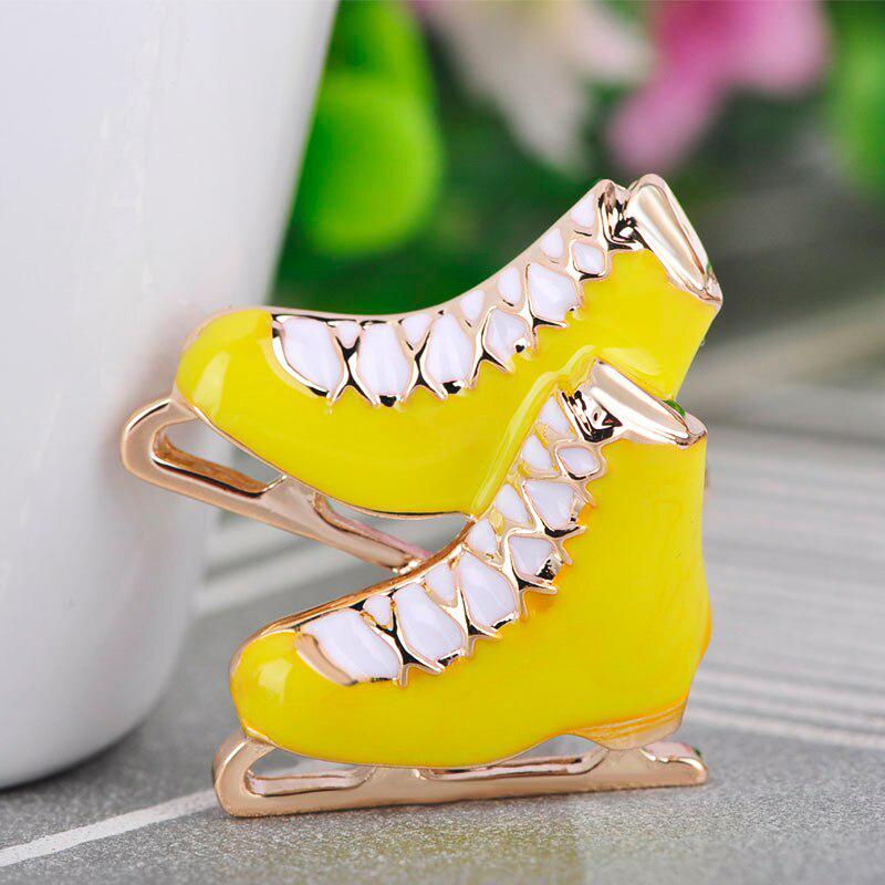 Blucome Fashion Black Roller Skates Brooch Pin Sleigh Shoes Shape Brooches Enamel Gold Color Jewelry For Boys Girls Accessories
