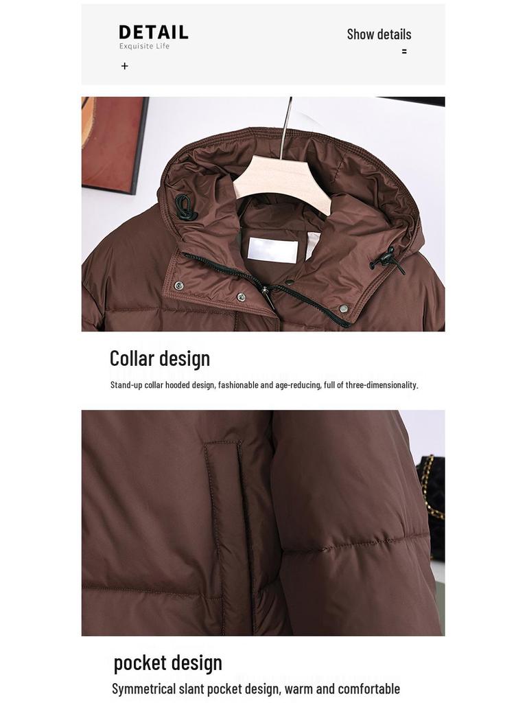 Women's Korean Style Hooded Petite Down Jacket - Short, Solid Color, Cold-Proof Coat for New Year