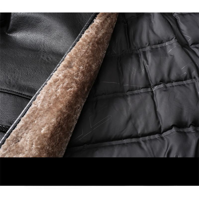 Пуховик из натуральной кожи, мужская куртка из овчины, утолщенное повседневное пальто с лацканами, пальто большого размера