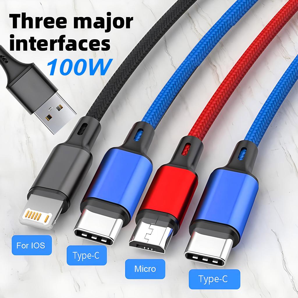 4-in-1 USB to Type-C&Micro Fast Charging Cable 3A Quick Charge Data Cord for Xiaomi Samsung iPhone-Multi-Device High Speed Charg