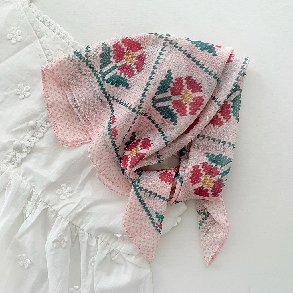 Retro Countryside Small Square Scarf French Artistic Cotton And Linen Scarf Women'S Spring And Autumn Summer Sun Shading And Sun Protection Headscarf