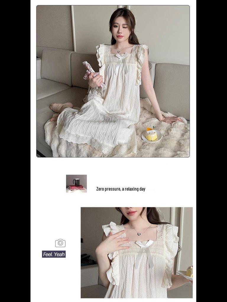 Милая женская летняя ночная рубашка с милыми рукавами-грибками, стиль «принцесса», средней длины и свободного кроя, подходит для ношения в помещении и на улице.