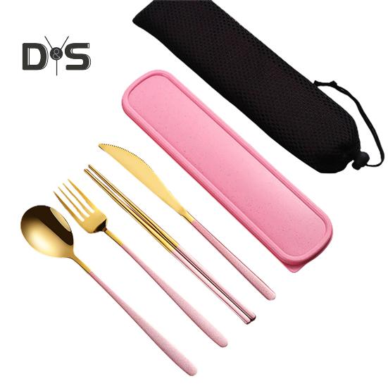 1 комплект столовых приборов из нержавеющей стали, нержавеющая полезная ложка, палочки для еды, вилка, дорожные столовые приборы с коробкой для хранения
