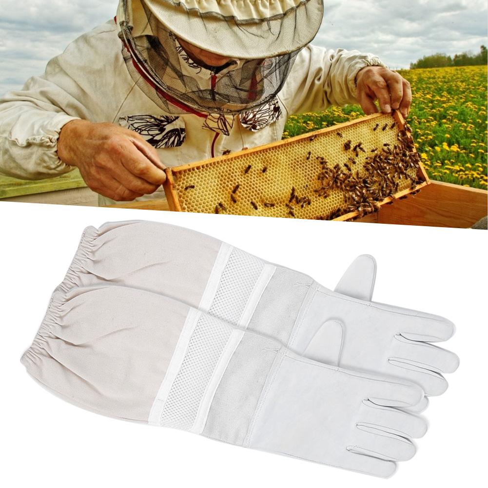 Pair Anti Sting Breathable Bee Gloves Long Sleeves Elastic Cuff Beekeeper Protective Tool with Mesh(XL )