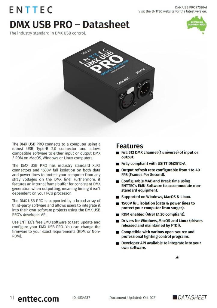 ENTTEC DMX USB PRO 512ch USB к DMX Интерфейс /