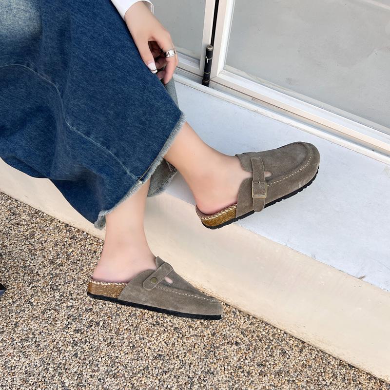 Модные женские тапочки весна 2024 года с закрытым носком из коровьей замши, сандалии-сабо для женщин, ретро-сабо ручной работы в стиле садовых мулов