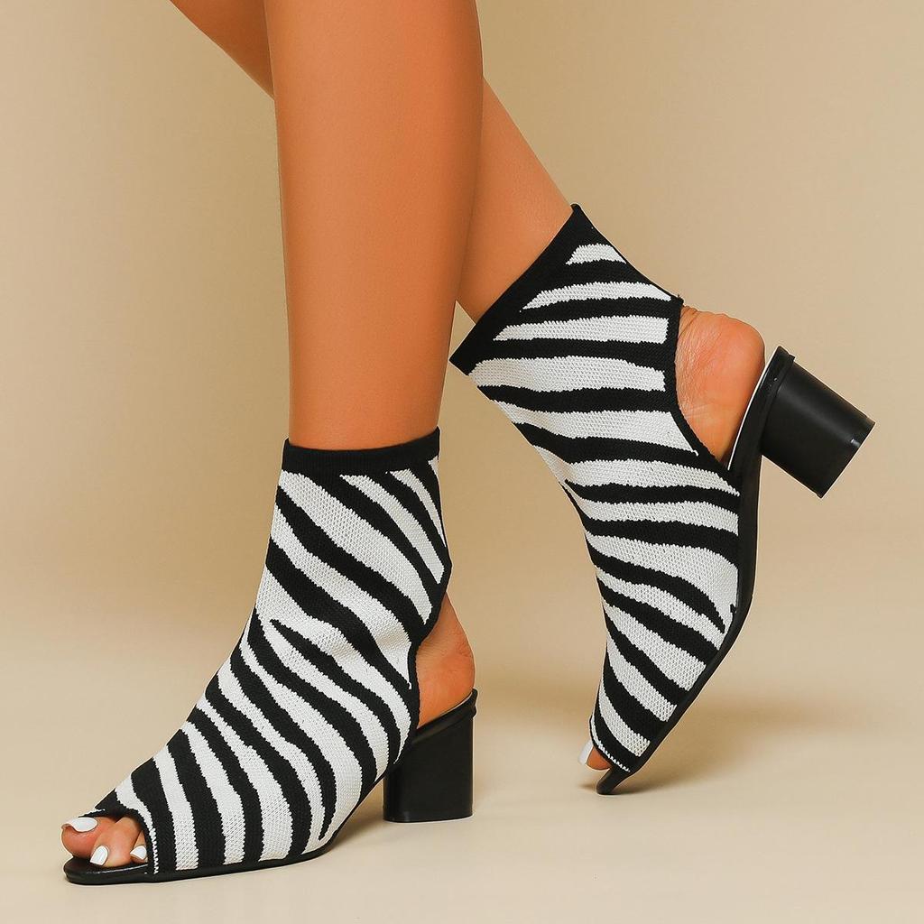 Осень-зима Большие размеры женские вязаные короткие сапоги-трубы повседневные удобные грубые каблуки с острым носком и толстым каблуком 34-43