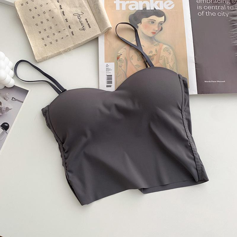 Летняя майка из ледяного шелка с нагрудной подушечкой - Красивый топ-бандо со спинкой