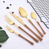 5pcs Creative Wooden Handle Western Flatware Set Stainless Steel Gold Cutlery Set Knife Cake Fork Teaspoon Silverware Dinnerware Set