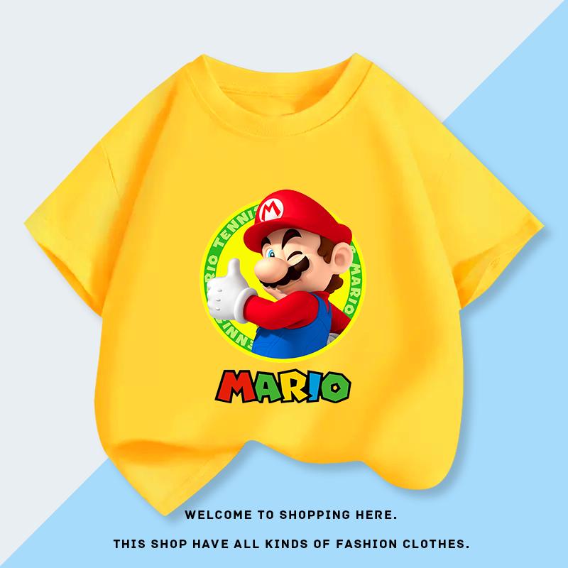 Детская мультяшная футболка с коротким рукавом Super Mario Bros Летний Новый Топ