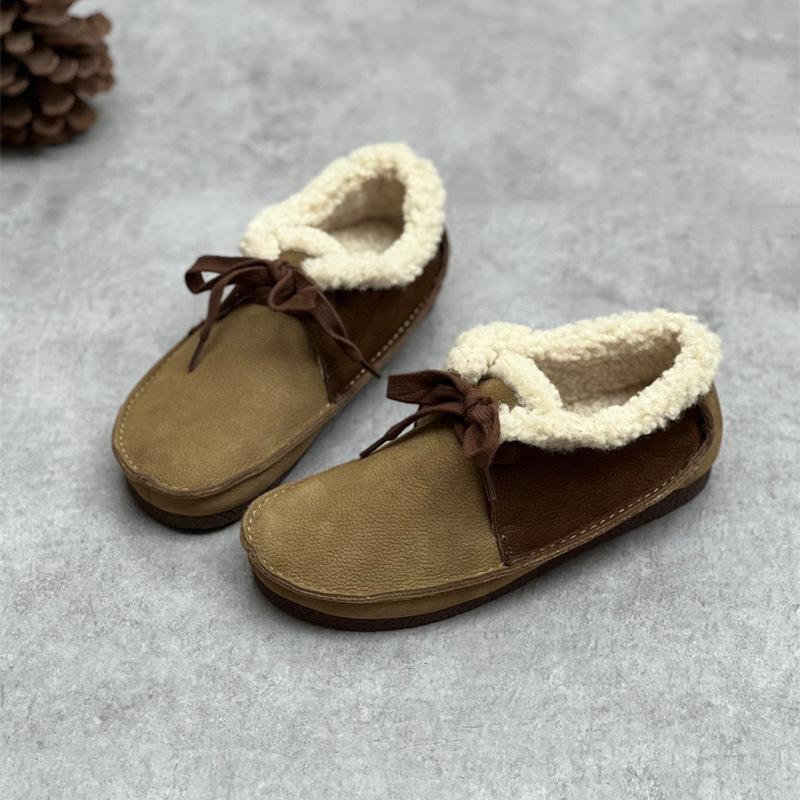 Johnature Натуральная кожа Мягкая подошва Плюшевая теплая и удобная хлопковая обувь Ретро женская обувь на плоской подошве