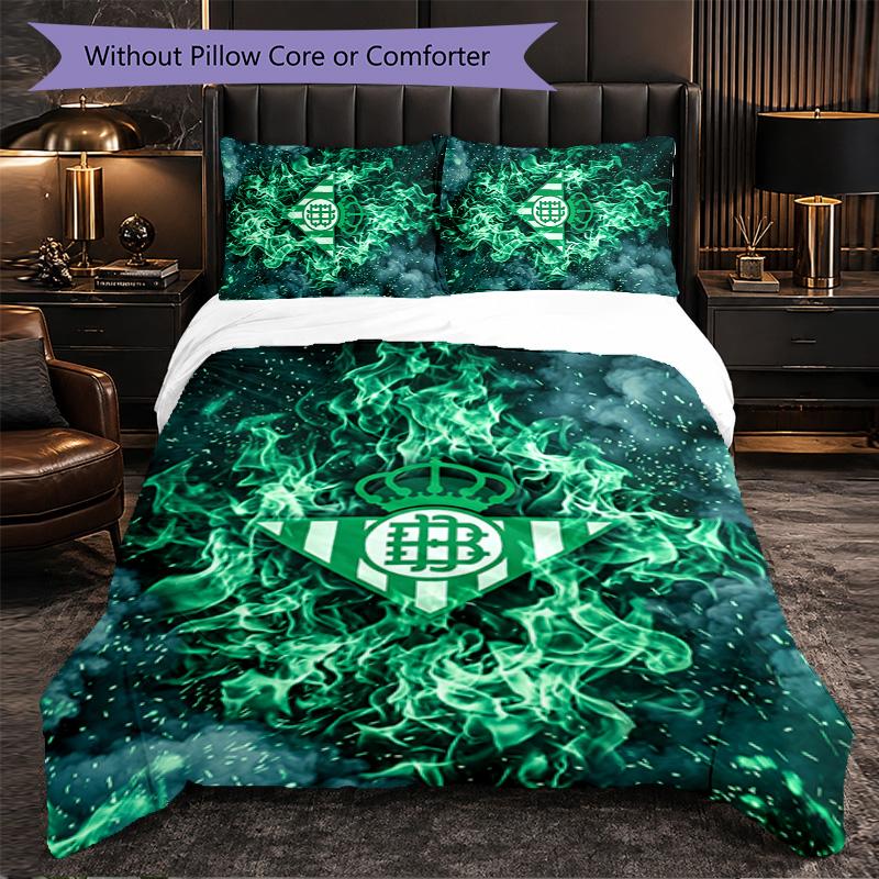 Real Betis Football 3 Piece Bedding Set Soft Duvet Cover Set with Pillowcases Printed Bedroom Decor Set for Home