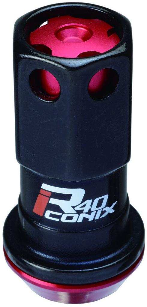 KYO-EI (Kyoei Industry) Racing Composite R40 iCONIX Wheel Nuts, M12 x P1.25, with Aluminum Caps, Black/Red, RIA-03KR