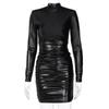 Collar Tight Hip Skirt Long Sleeve Dress Leather Mini Dress Ruffled High Collar Tight Bandage Sexy Street Party Club Sexy Dress