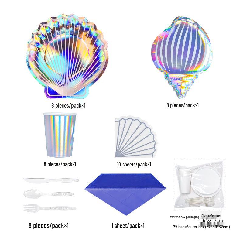 Набор одноразовой посуды для вечеринки «Ракушка» для детей: Бумажные тарелки и стаканчики для праздников