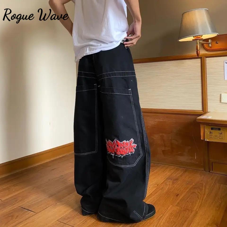 Джинсы RogueWave Хип-хоп Рок Вышивка Узор Мужские Женские Новая Мода Уличная Одежда Ретро Харадзюку Высокая Посадка Широкие Джинсовые Брюки