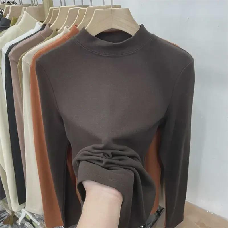 Футболка с длинным рукавом из немецкого бархата в корейском стиле 2024 года — элегантный стиль осень/зима плюс бархат