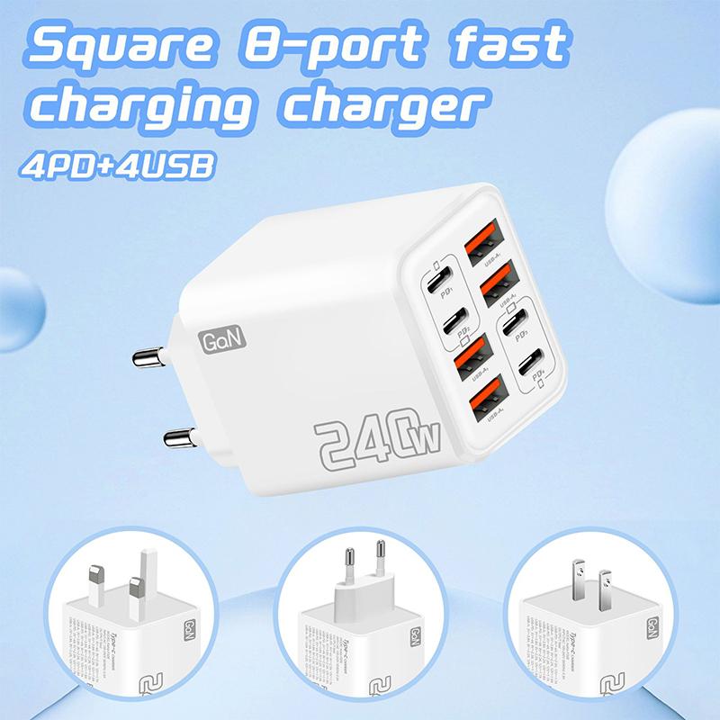 240 Вт Gan USB C Зарядное устройство 8 в 1 Быстрая зарядка Зарядное устройство для телефона Адаптер питания для телефона Type C EU/US Штекер Настенное зарядное устройство
