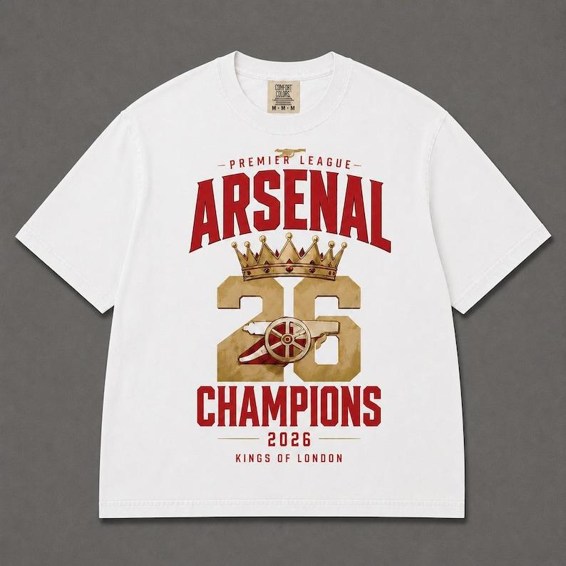 Comfort Colors Arsenal 26 Champions Shirt, Premier League Winners 2026 Tee, Kings of London Football Fan Graphic T Shirt, Red Matchday Top