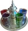 Moroccan Artisan Teapot 350ml with Handcrafted Silver-Plated Brass Tray & 4 Tea Glasses – Authentic Fes Elegance