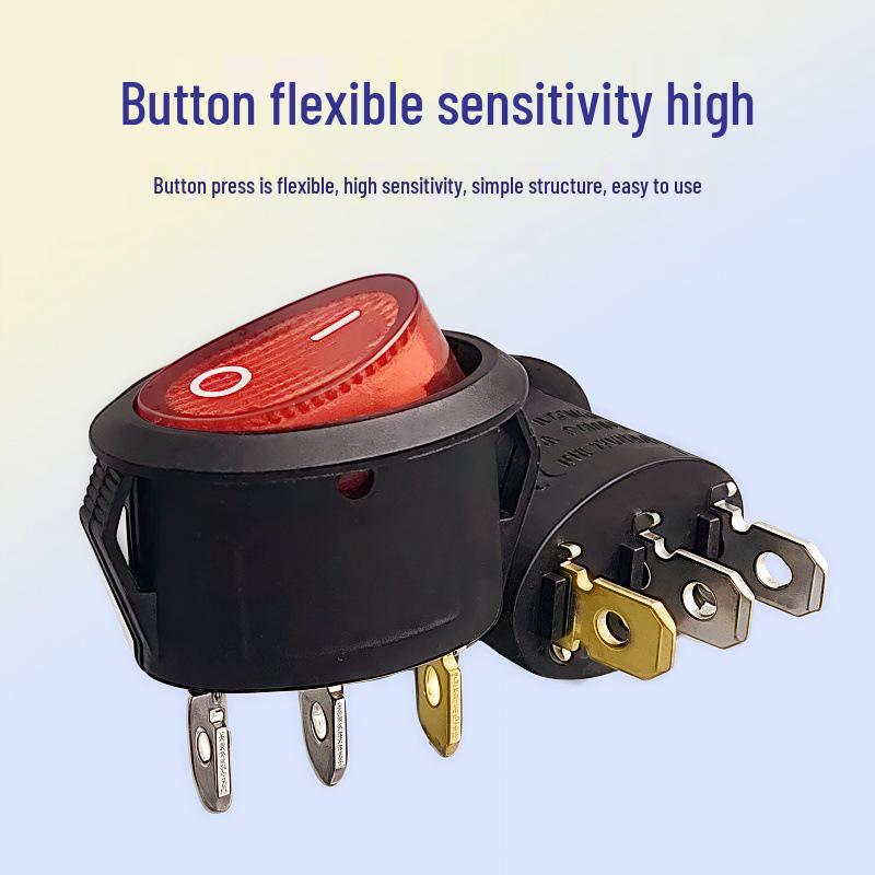 Red Oval Rocker Switch with Light, 3 Pins, 2 Gears, 6A/10A, Boat Type (KCD1)
