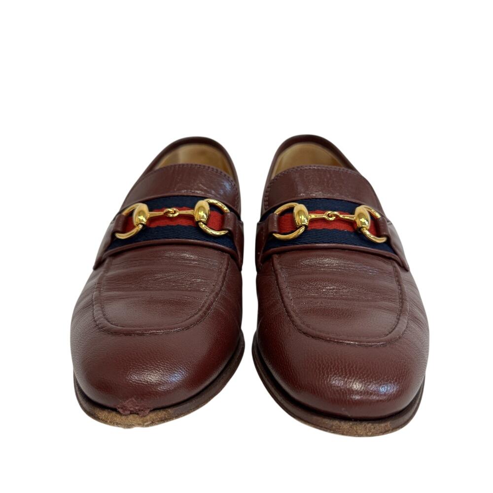 Gucci Кожаные лоферы с пряжкой-лошадкой линии Sherry винно-красная кожа Б/у
