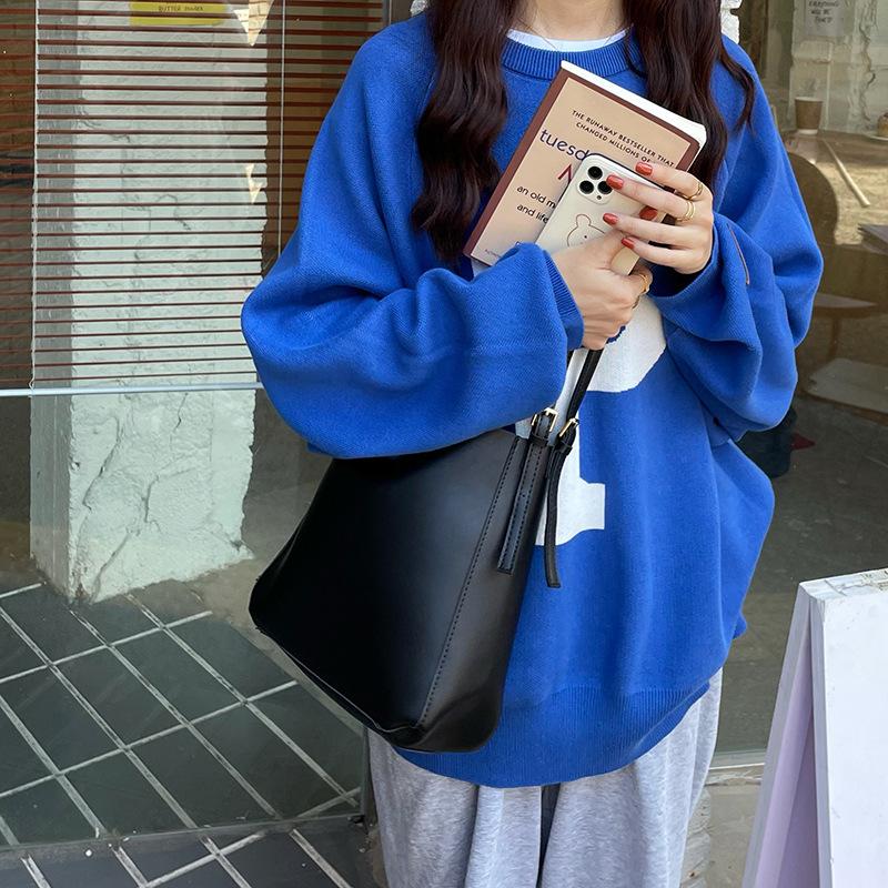 Ретро-сумка большой вместимости для женщин, новая модная и трендовая сумка-ведро, французская сумка-мешок подмышкой, универсальная сумка через плечо