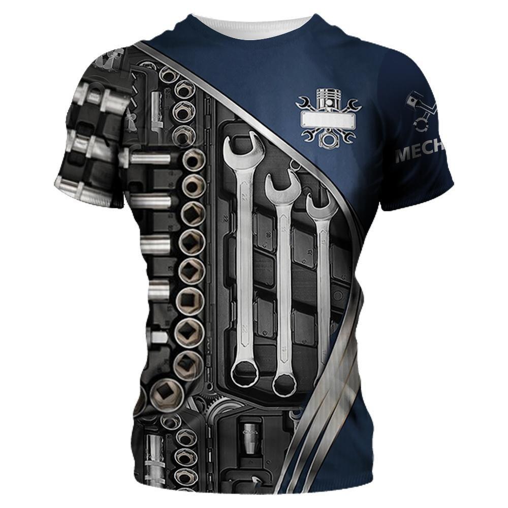 Personalized Design Mechanic Pattern 3D Printing Men's Street Round Neck Short Sleeved T-shirt