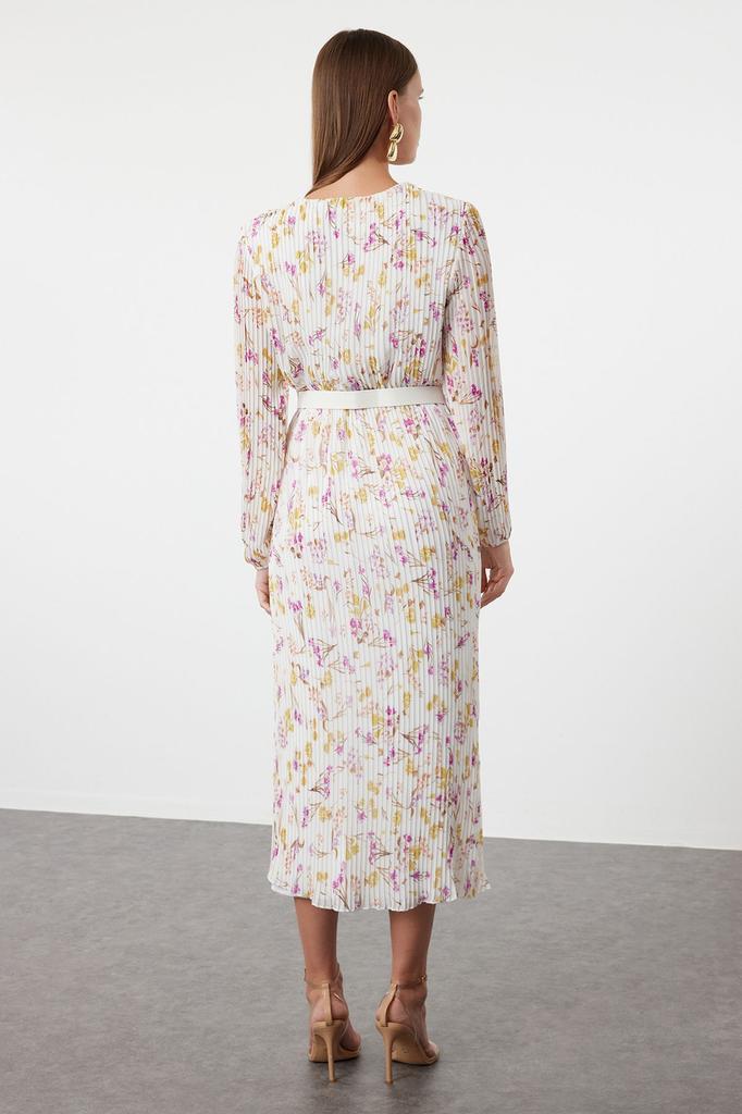 Женское стильное платье Черное шифоновое тканое платье трапециевидной формы с поясом и плиссировкой макси