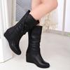 Women's Wedges Mid-calf Boots New Round Toe Zipper Heeled Boots Dor Women Wedges Shoes Outdoor Women's Thigh High Boots Botas