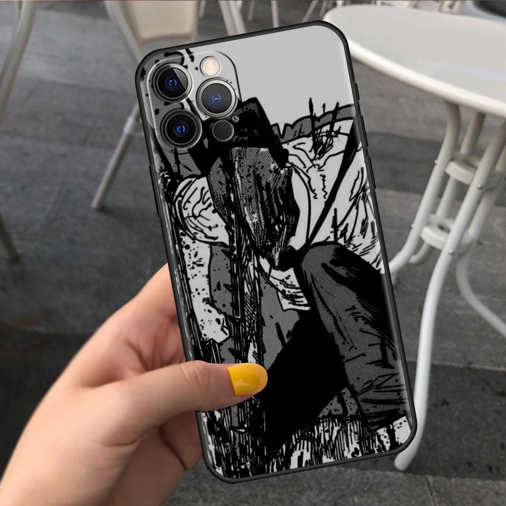 Чехол для Apple iPhone 14 11 13 7 12 Pro 7 XR XS Max 8 Plus 6 14Pro черный мягкий чехол для телефона с милым мультяшным человечком-бензопилой