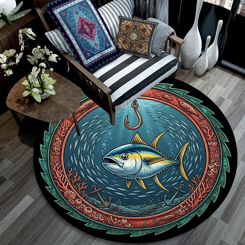 Ocean Emblem Round Area Rug Under Office Chairs Bedroom Living Room Home Decor
