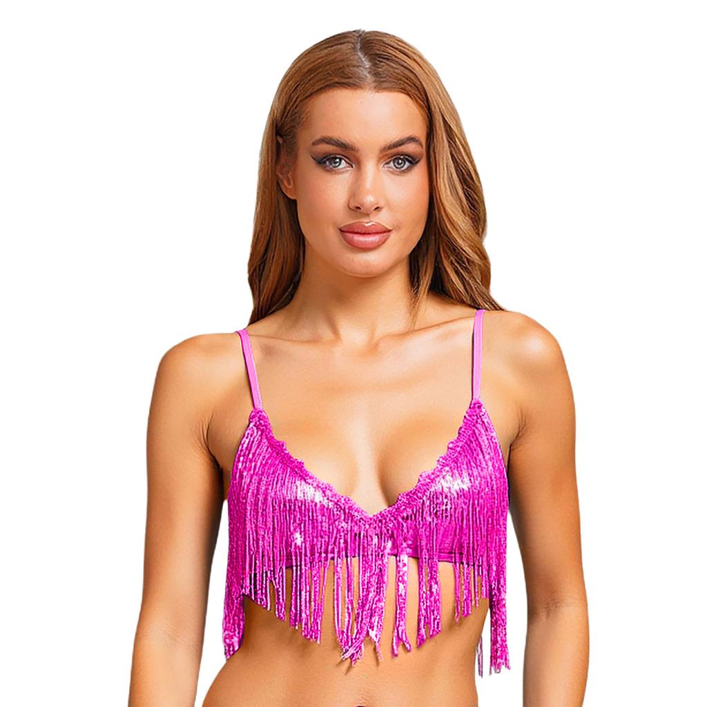 Женские блестящие топы-бра с пайетками и кисточками S-3XL - Свинговая бахрома из пайеток, беспроводной бралетт без подкладки для танца живота, клубная одежда для дискотеки