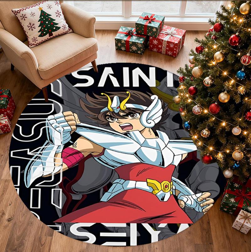 Saint Seiya Pattern Round Rug, Indoor/Outdoor Mat, for Picnic, Gameroom, Bedroom, Office, Living Room, Home Decor Carpet, Birthday Gift