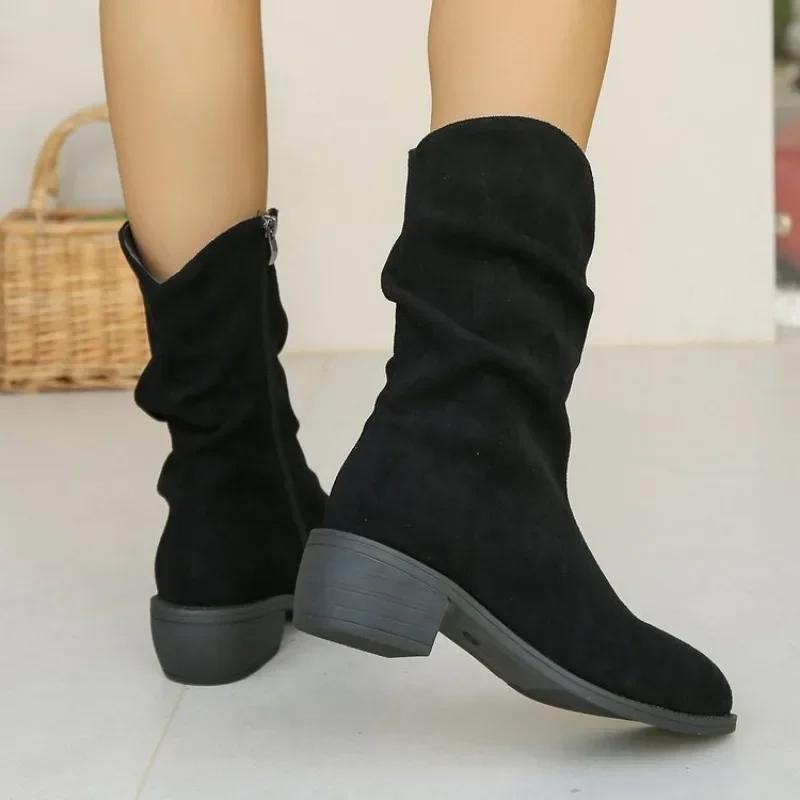 2024 Новые популярные простые толстые тонкие сапоги женские летние квадратные остроносые высокие сапоги в стиле ретро