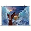 2D Biblical Moses Miracle Tapestry, Parting The Red Sea Blue Wave Scene Wall Hanging