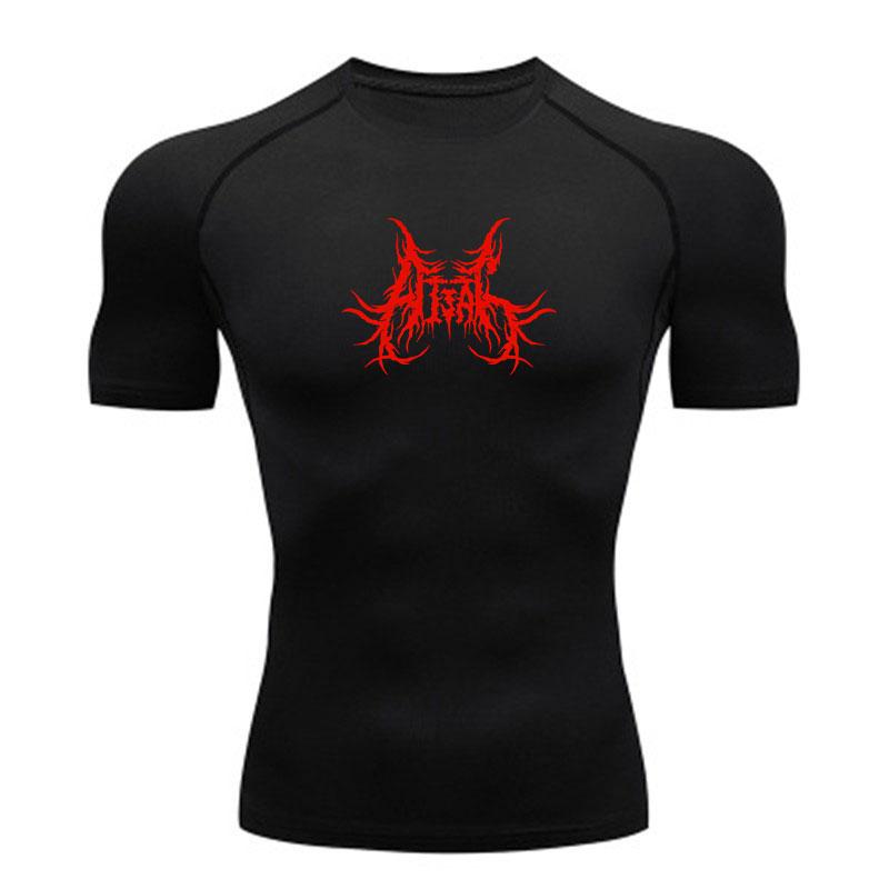 Men's Quick Dry Compression Fitness T-Shirt, Horror Spiky Death Metal Style Print Athletic Running Workout Gym Top for Sport Training Daily Wear