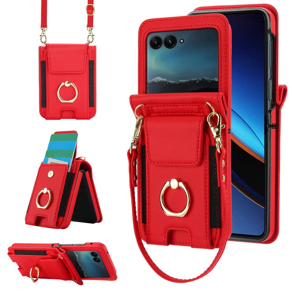 Elastic Card Holder Wallet Buckle Ring Lanyard Chain Case For Motorola Razr60 Ultra Razr 60 50 Ultra 40 Moto Razr Cover
