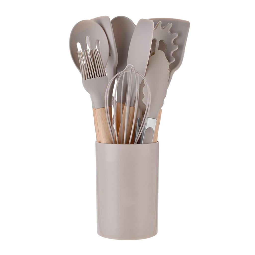 12 шт./набор силиконовых кухонных принадлежностей с держателем, деревянной ручкой, антипригарным покрытием, набор кухонных принадлежностей, термостойкая посуда, инструменты для приготовления пищи