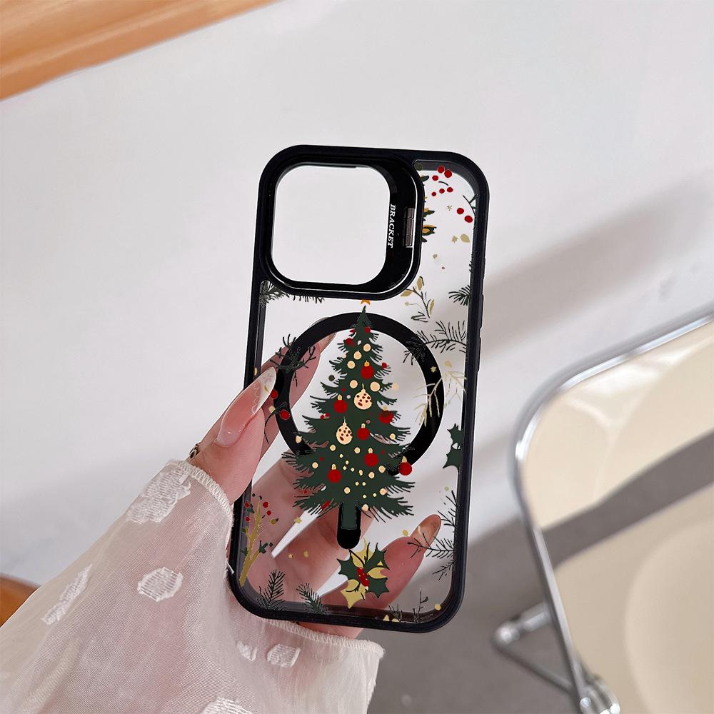 Рождественская елка Акриловый жесткий чехол Для iPhone 17pro 15 Pro Max 11 12 13pro кедр Многофункциональный держатель для телефона с линзой чехол для телефона