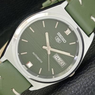 ВОССТАНОВЛЕННЫЕ ВИНТАЖНЫЕ МУЖСКИЕ ЧАСЫ SEIKO 5 AUTOMATIC JAPAN С ЗЕЛЕНЫМ ЦИФЕРБЛАТОМ a434693-2